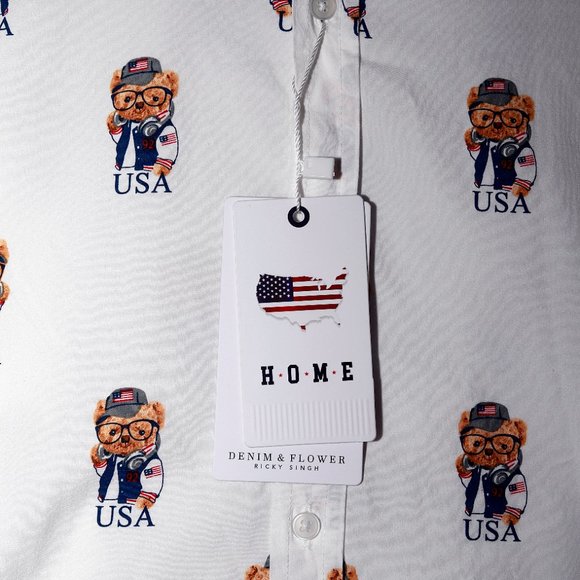 Denim & Flower Men's Button Up Shirt Short Sleeve Ricky Singh White Size XL - Picture 5 of 13